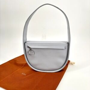 Behno Greta Leather Shoulder Bag Light Blue Structured Half Moon Retro Magnetic